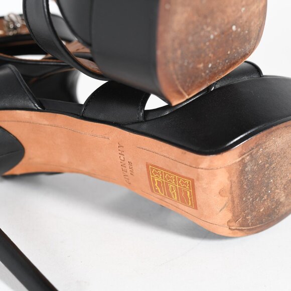 Givenchy Black Leather Shark Tooth Ankle Strap Platform Sandals Size 37 - Picture 12 of 12